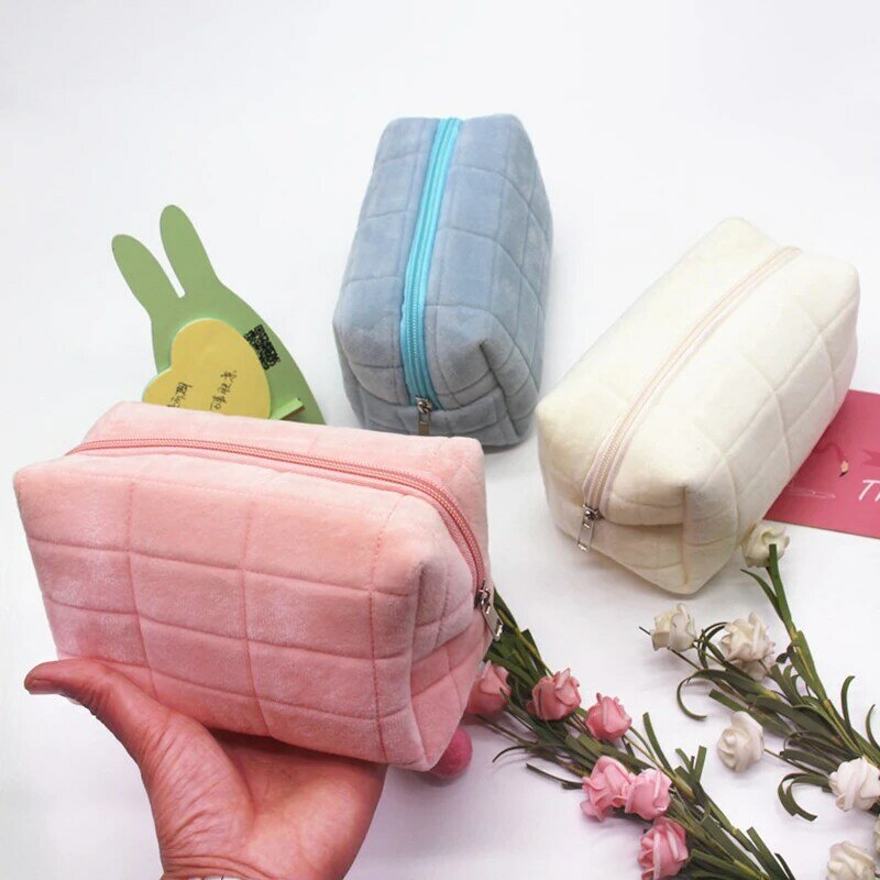 Schattige Bont Make-Up Tas Reis Cosmetische Tassen Voor Vrouwen Rits Grote Effen Kleur Make-Up Tas Schattige Mini Rits Toilettas