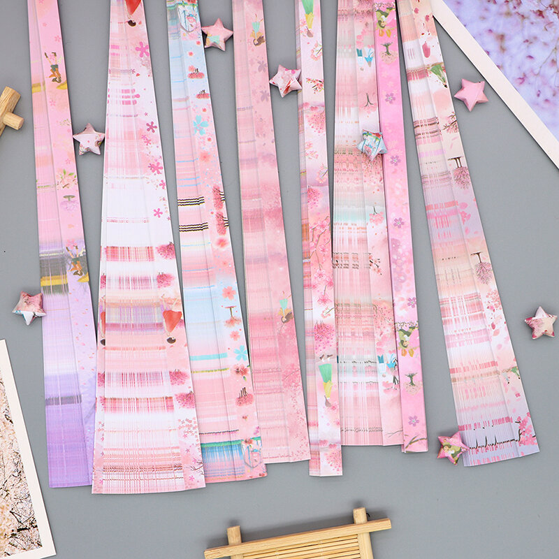 Tiras de papel de estrellas de Origami Sakura, decoración de estrellas de la suerte, papel plegable para manualidades, suministros de arte para niños, 540 hojas