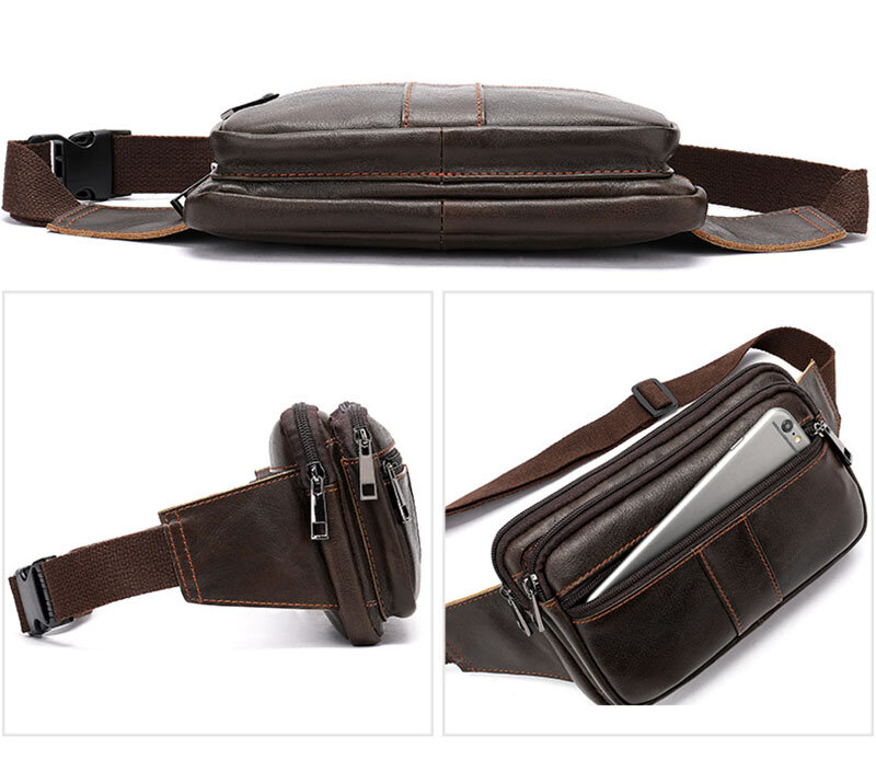 leather men waist pack fashion fanny pack for cell phone male crazy horse leather chest bag belt bag small shoulder bag