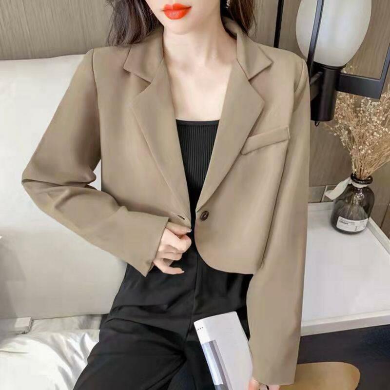 Versátil chique feminino único botão curto tipo blazer casaco anti-pilling blazer feminino cor sólida para escritório