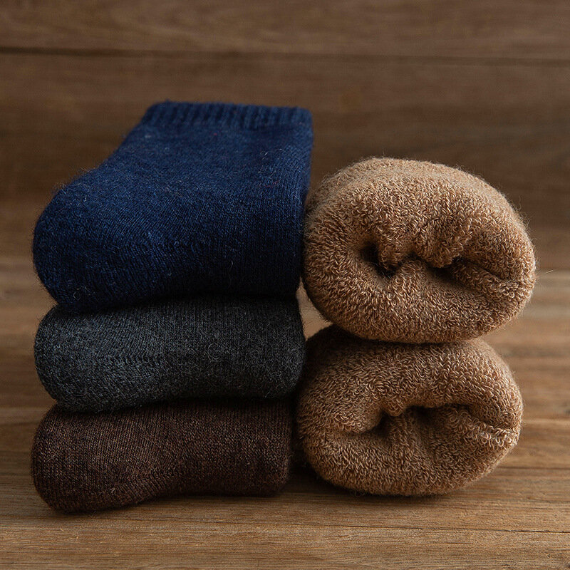 1 par de alta qualidade inverno quente homem super grosso lã real meias térmicas médio cor sólida cashmere neve outono meias