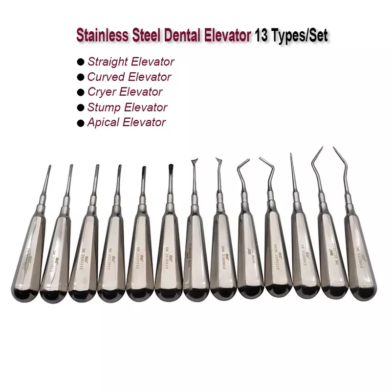 Kit de elevador Dental de acero inoxidable, herramienta de extracción quirúrgica de dientes, vástago curvo recto, para clínica, dentista