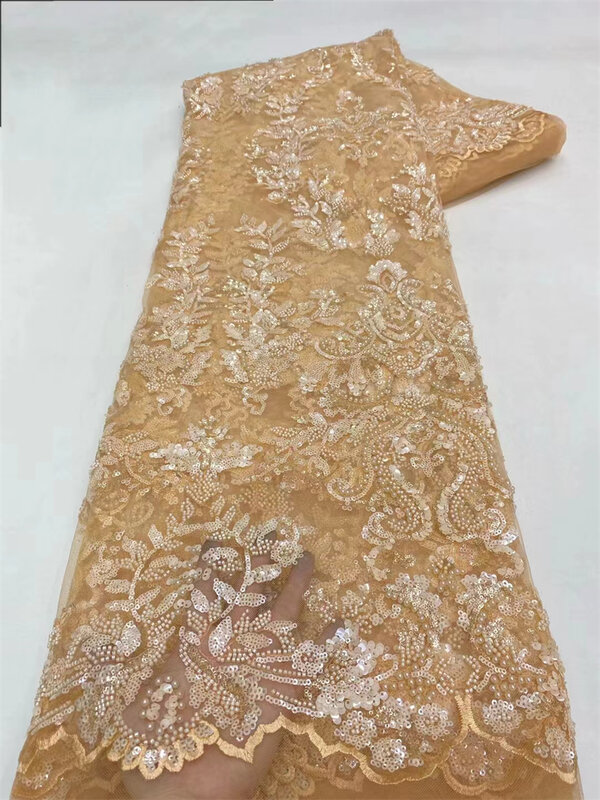 African Lace Fabric 5 Yards Latest Nigerian Laces Fabric High Quality Embroidered Net Fabric Mesh Lace 2024 French Sequins Lace