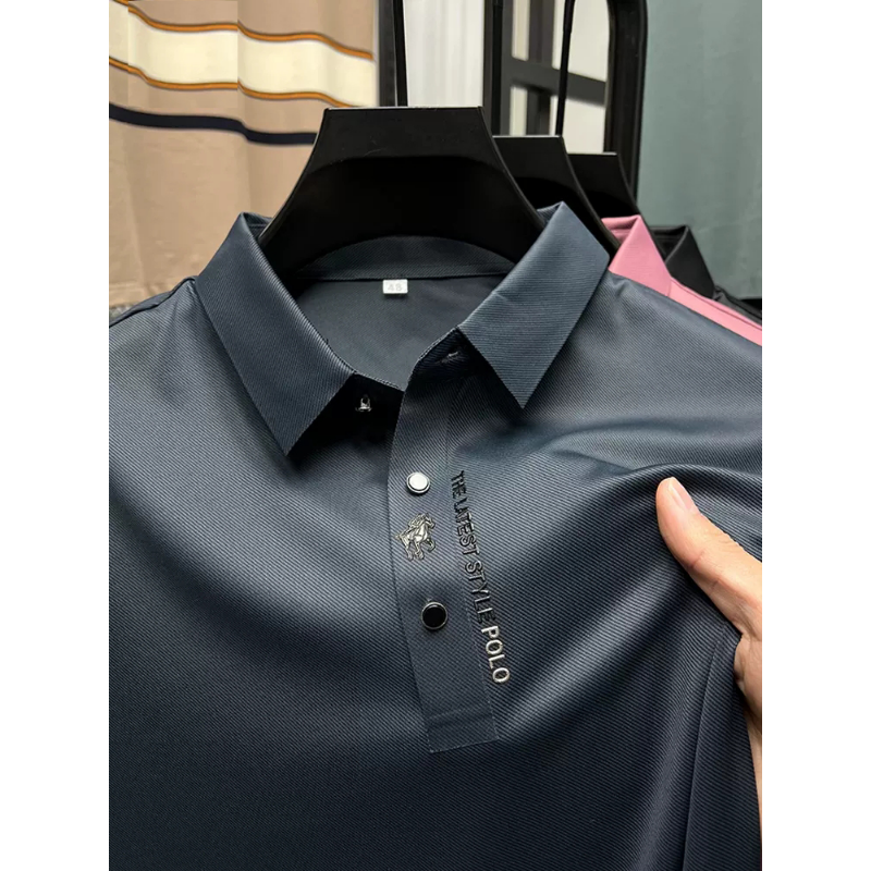 Wysokiej klasy nowy letni jednolity kolor wysokiej jakości koszulka Polo z krótkim rękawem męska moda biznesowa na co dzień beztroski w stylu Casual z nadrukiem