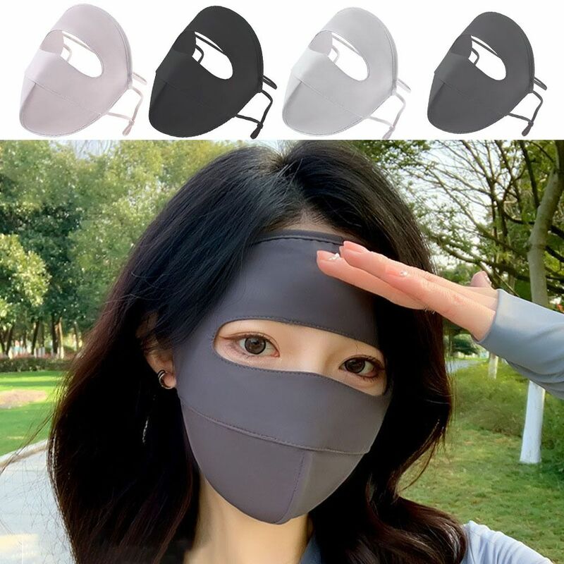 Maschera di protezione solare in seta di ghiaccio Cool traspirante 3D stereoscopico anti-uv sciarpa al collo Full Face Sunscree parasole maschera per il viso all'aperto