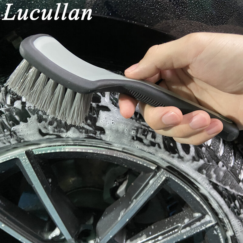 Lucullan Rubber Handle Never Scratch Car Wheels Detailing Brushes Medium Stiff Synthetic Bristles Tire Scrub Cleaner