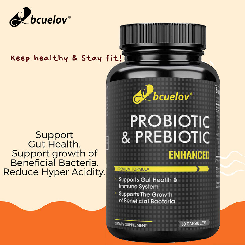 Bcuelov Prebiotics 프로바이오틱 콤보, 건강한 소화와 면역 체계 지원, 팽만감 및 산도 감소, 체중 감소