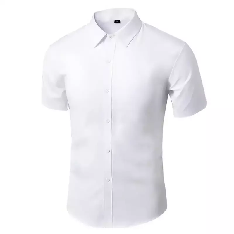 قمصان قصيرة الأكمام للرجال ، ملابس عمل غير حديدية ، قميص اجتماعي ضيق ، ملابس عتيقة ، ملابس ذات علامات تجارية ، أبيض وأسود ، الصيف