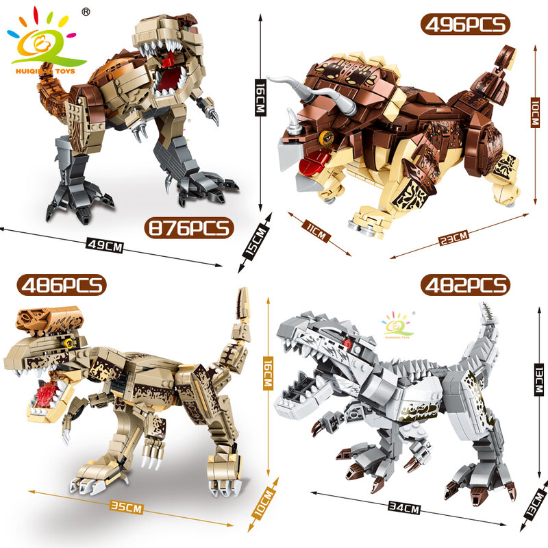 HUIQIBAO-dinosaurio Indominus Rex de Jurassic para niños, modelo de bloques de construcción, ciudad, Triceratops, Velociraptor, Dino Park, ladrillos, juguete