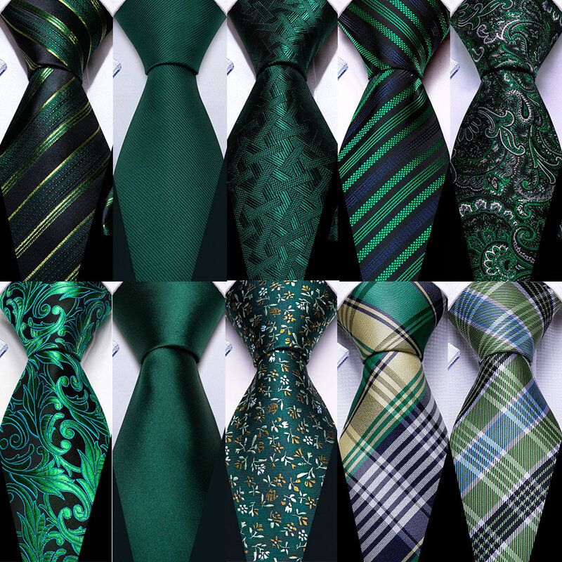 Barry.Wang Green Men Tie Wedding Silk Solid Necktie Pocket Square gemelli set nuovo vestito di alta qualità Party Business Designer
