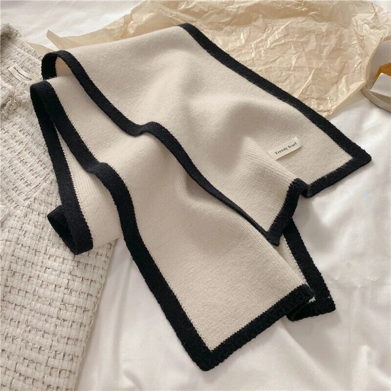Bufanda de punto de estilo coreano Simple para mujer, pañuelo de lana elástica de invierno, chal cálido, Foulard
