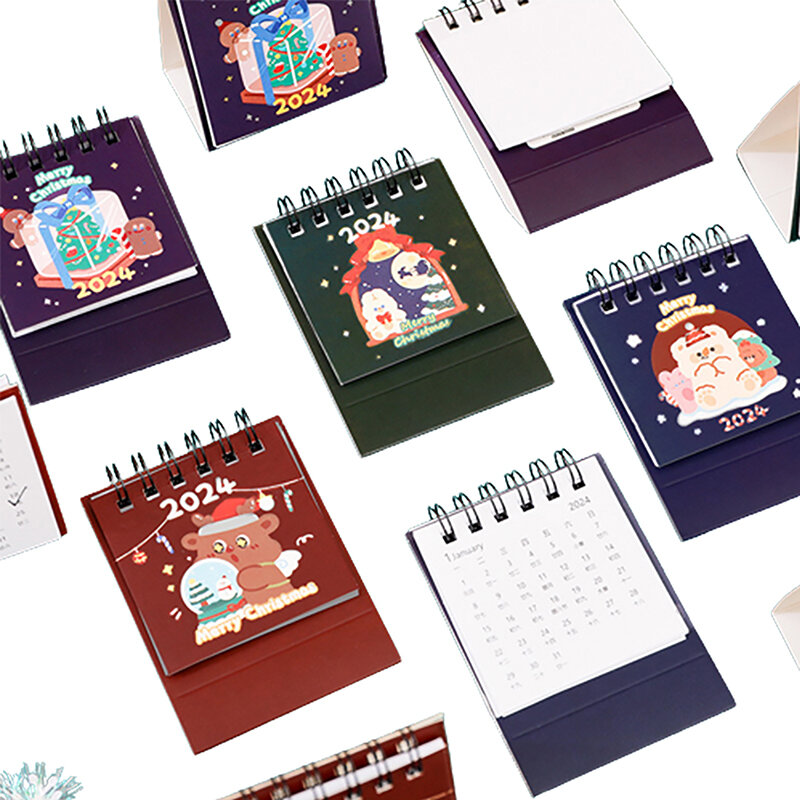 Mini calendrier de bureau de dessin animé mignon, calendrier de Noël Kawaii, bloc-notes de licence, fournitures de bureau, 03, agenda, 2024