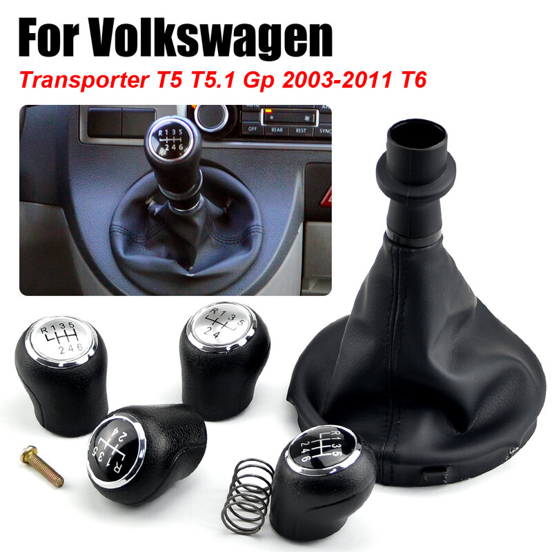 Per VW Transporter Multivan Caravelle T5 2003 2004 2005 2006 2007 2008 2009 2010 Car 6 Speed Gear Stick pomello del cambio stivale in pelle