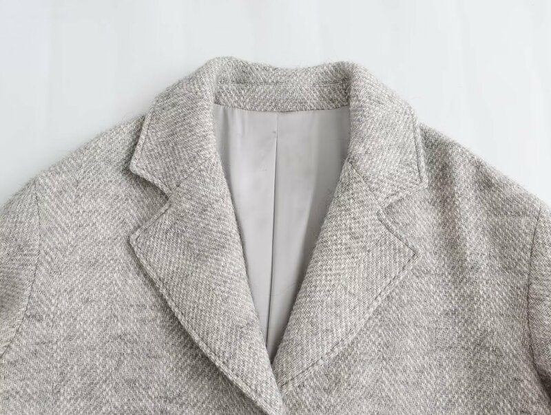 Jenny & Emily-gabardina de lana con textura elegante para mujer, abrigo gris claro, moda británica, otoño e invierno, novedad