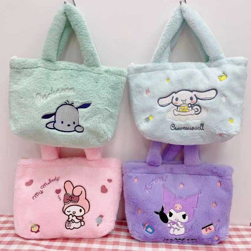 Sanrio – sac à bandoulière en peluche Hello Kitty Kawaii, sacoche en forme de seau, mignon Melody Kuromi, jouets en peluche cannelle