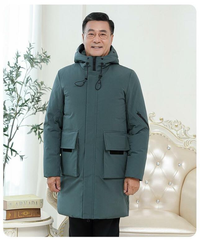 2022 Winter New Down Jacket Middle-Aged and Elderly Men's Thickened Mid-Length Real Fur Collar Jacket Dad Wear