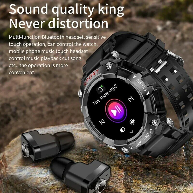 2024 New T96 Smartwatch Blood Pressure Monitor Sports NFC IP67 Waterproof 2-in-1 Smart Watches With Wireless Bluetooth Earphones