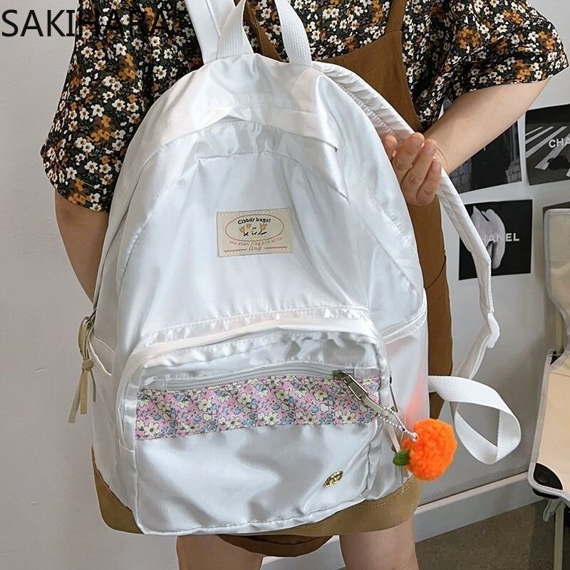 Floral Japanese School Bag for College Students All Match Contrast Color Casual Backpack Korean Sweet Large Capacity Mochila