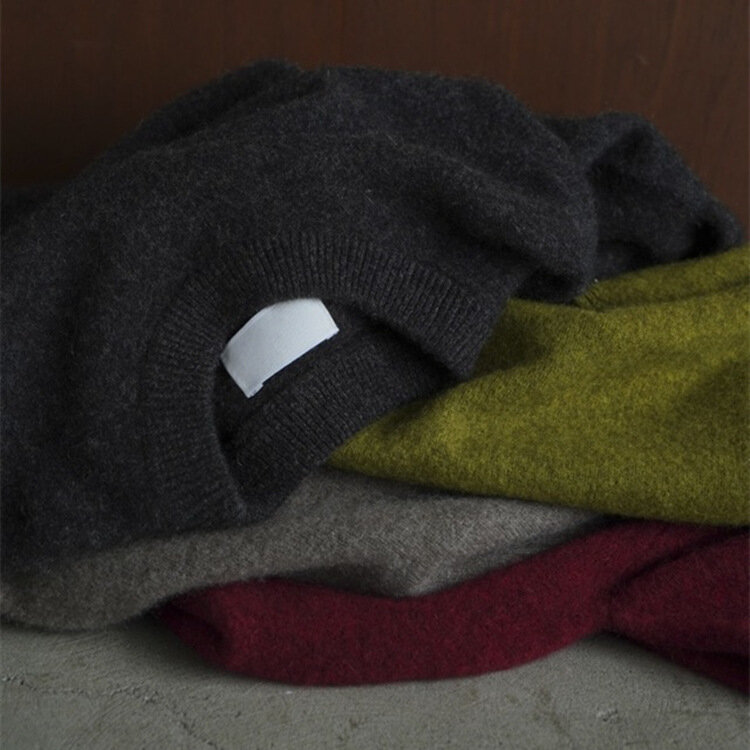 CLANE-suéter de lana 100% para mujer, suéter de cuello redondo con mangas plegadas Extra largas, suéter de punto de lana para Otoño y bobinadora