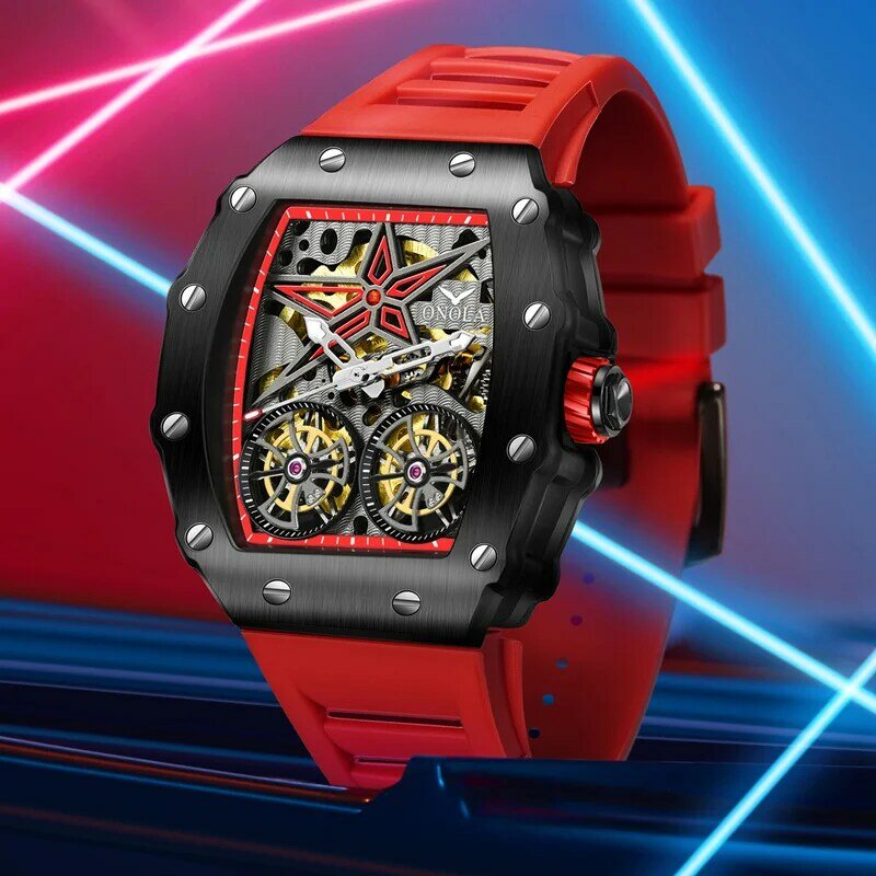 2022 New ONOLA Men Watch Automatic Mechanical Watch for Men Business Sport Wristwatch Luminous Waterproof Leather Belt Clock