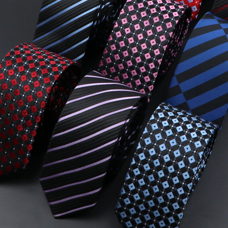 Mens 5cm Slim Tie Striped Plaid Red Black Narrow Necktie For Wedding Party Business Men Formal Suit Shirt Cravats Accessory Gift