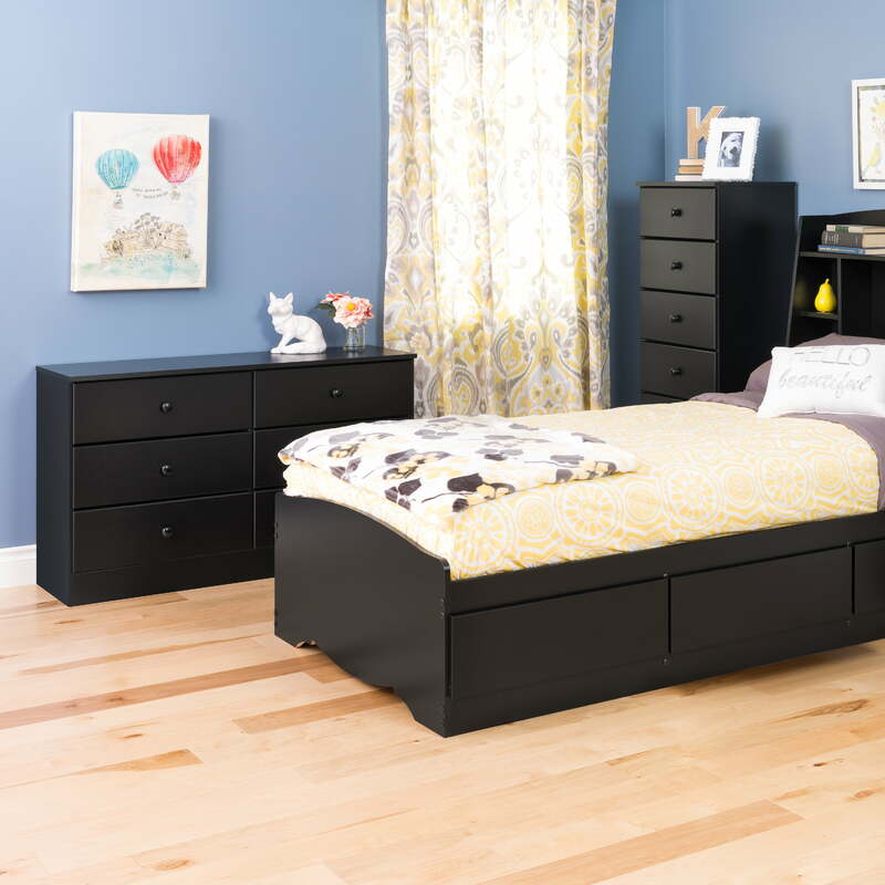 Prepac Astrid 6 Drawer Wooden Double Dresser 16" x 47.25" x 28.25" Black