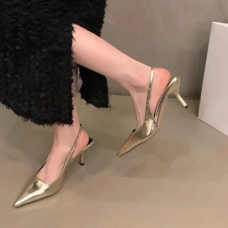 2024 New Pointy High Heels Female Niche Single Shoes Black Sexy Pointy Sandals Spring and Summer Large Size Stiletto Heels