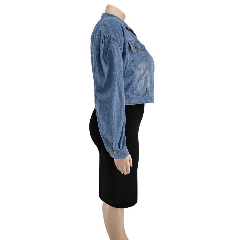 Novo design por atacado senhoras mais S-5XL jaqueta jeans azul tamanho grande