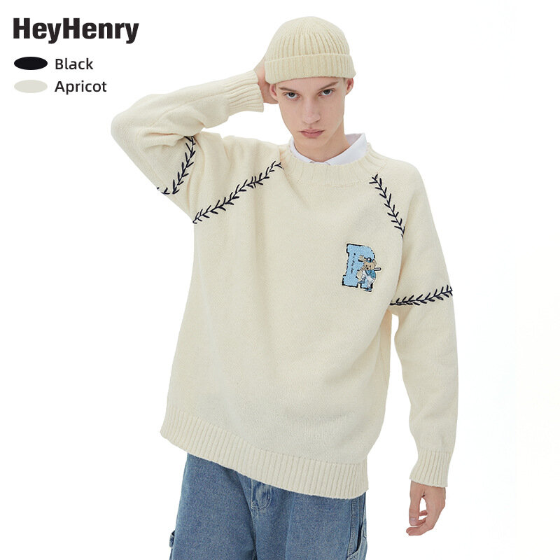 Couple Sweater Men Pullover Autumn Couple Loose Aging Top Academic Style Round Neck Knitted Long Sleeve Sweater Men