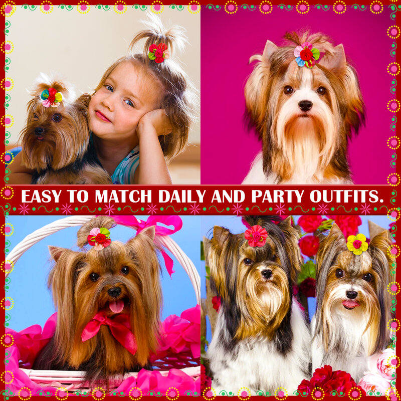 Handmade Hair Bows para Pet, Flower Bows para cães pequenos, Puppy Acessórios, Dog Grooming Products, 20PCs