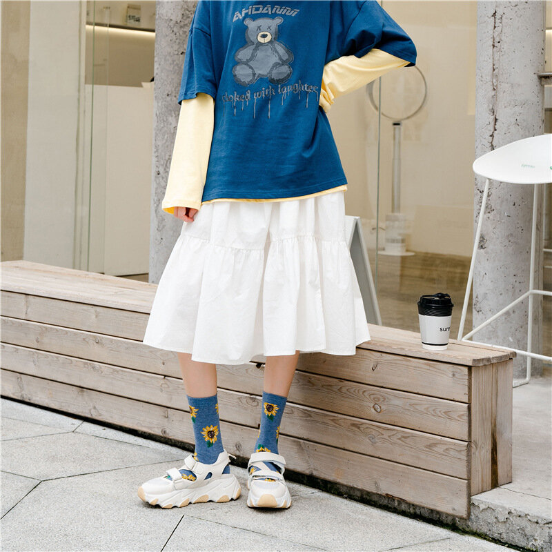 Calcetines cortos de algodón con estampado de girasol, medias creativas de estilo Harajuku japonés, para Primavera, otoño e invierno, gran oferta