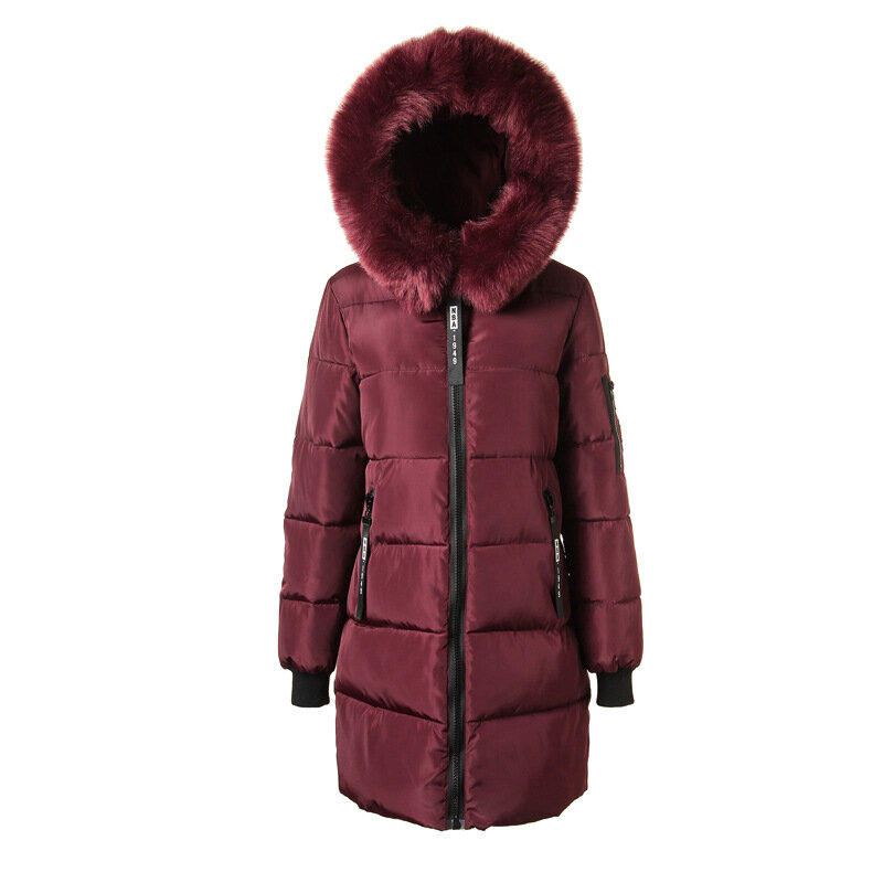 VOLALO-casaco de algodão espesso feminino, gola grande de pele sintética, estilo coreano, roupas de inverno, europeu e americano