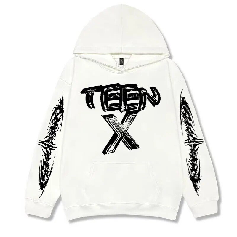 Rapper Ken Carson Teen X Logo Sweatshirt pria Hoodie bulu kasual kualitas tinggi Unisex Vintage Hip Hop Hoodie pullover ukuran besar