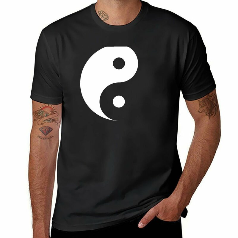 Футболка Yin and Yang с отрицательным космическим дизайном, белая на черном цвете, большие размеры, мужская одежда