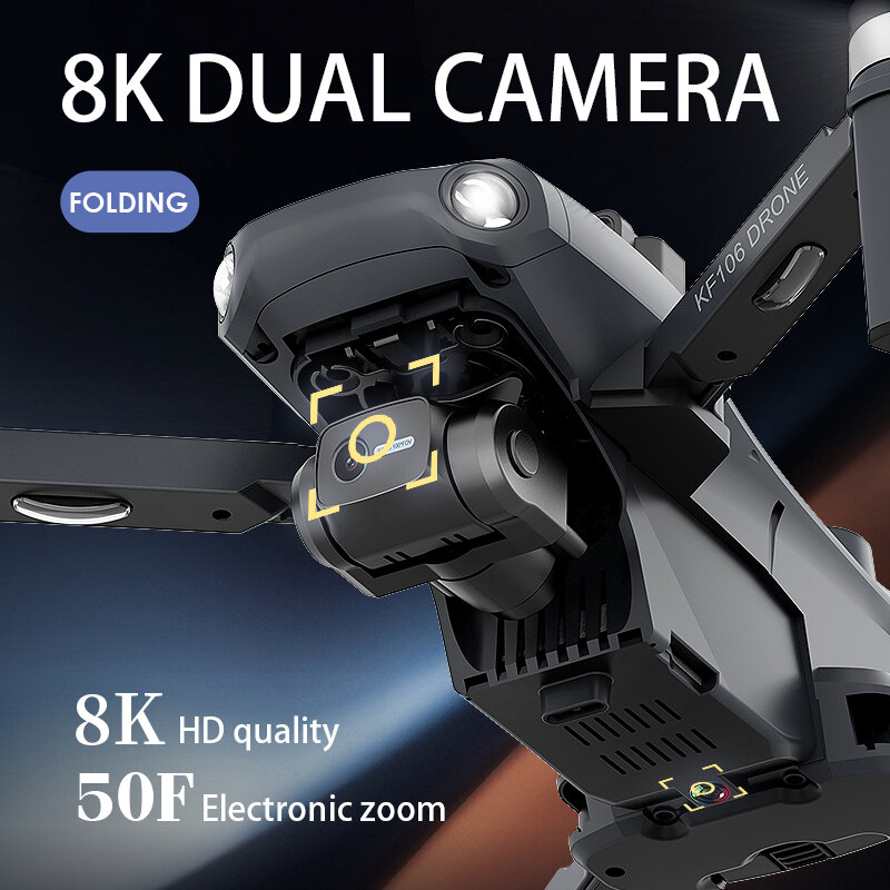 KF106ใหม่ล่าสุดโดรน10K กล้อง5G ไร้สาย HD กันสั่นไหว3แกน gimbal มอเตอร์ไร้แปรงถ่านพับได้ Quadcopter 6km ระดับมืออาชีพ