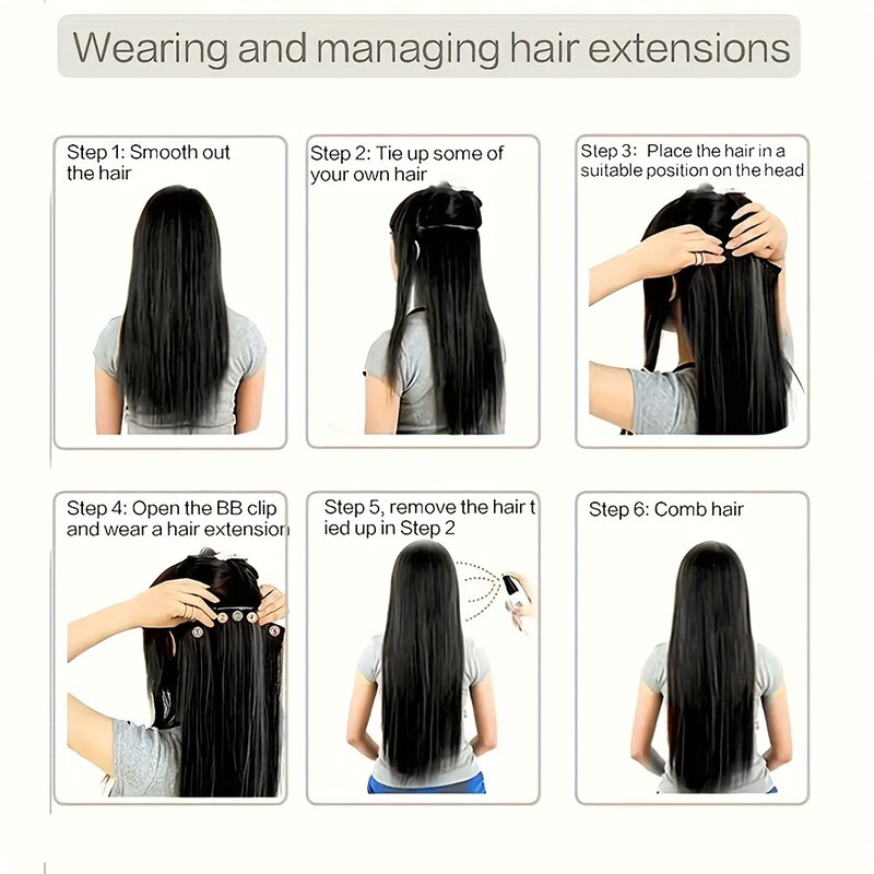 Wig ekstensi rambut sintetis lurus 5 klip, wig ekstensi rambut palsu panjang 22 inci kepala penuh, klip ekstensi rambut lurus panjang