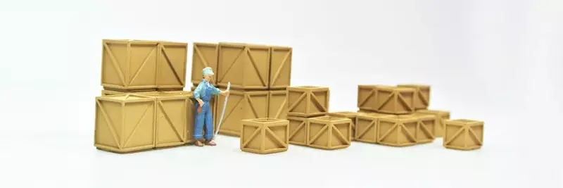 HO Simulation Cargo Box, Caixa de madeira, modelo de trem, estação de cena, ornamentos laterais, 1:64, 1:87