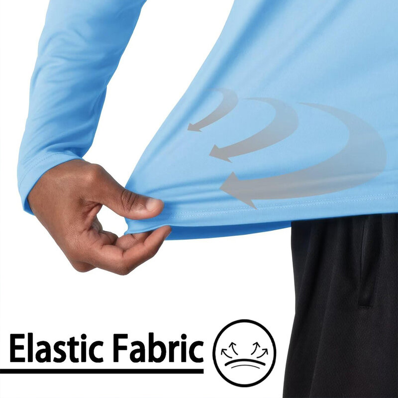 UPF50เสื้อมีฮู้ดแขนยาวกันแดดสำหรับผู้ชาย, เสื้อสำหรับออกกำลังกายเดินป่ากลางแจ้งฝึกกีฬาป้องกันแสงยูวี