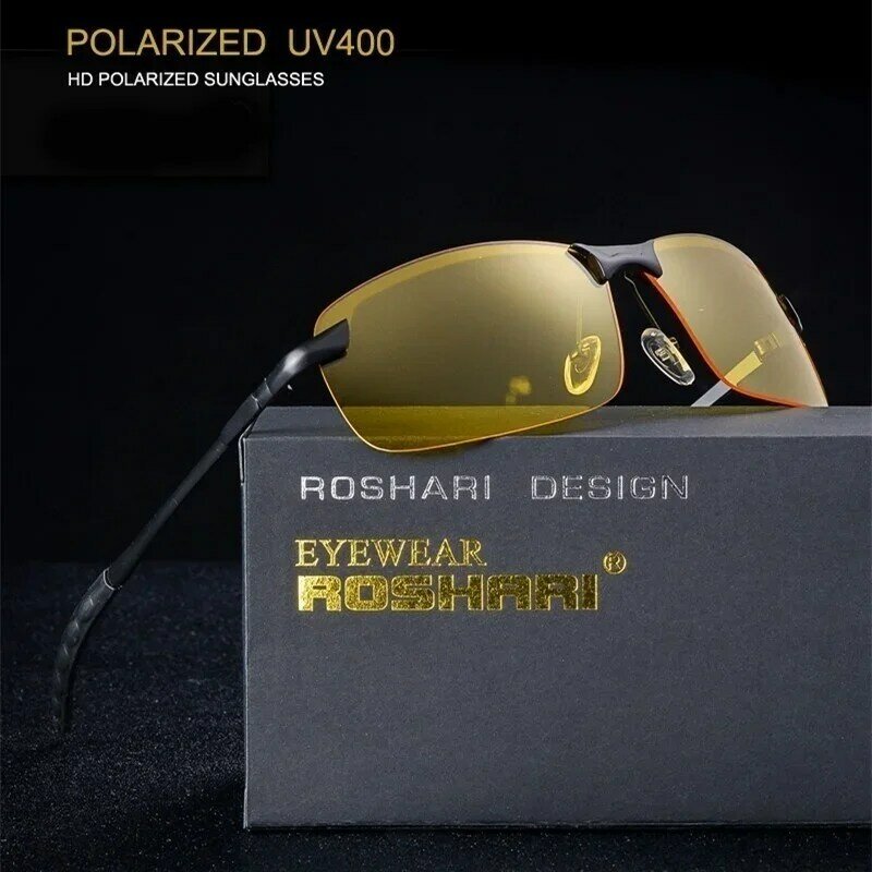 Amarelo high-end visão noturna óculos de condução polarizados óculos de sol uv pc ultraleve motorista espelho ao ar livre óculos de condução homem