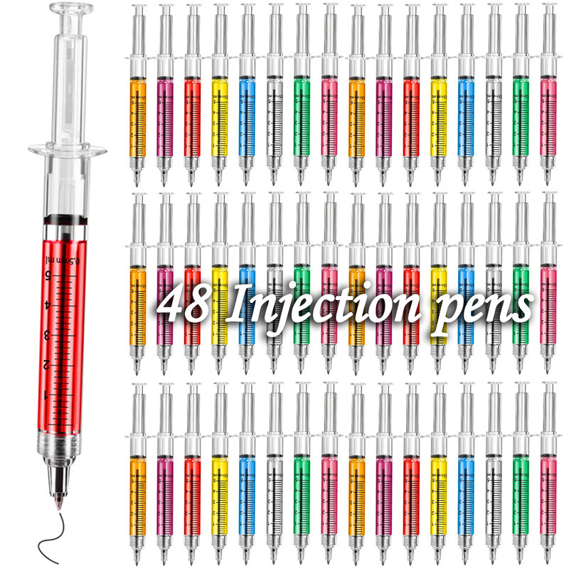 Bolígrafo de inyección de 48 piezas, bolígrafo líquido de inyección, jeringa de Color, regalo para médico y enfermera, venta al por mayor