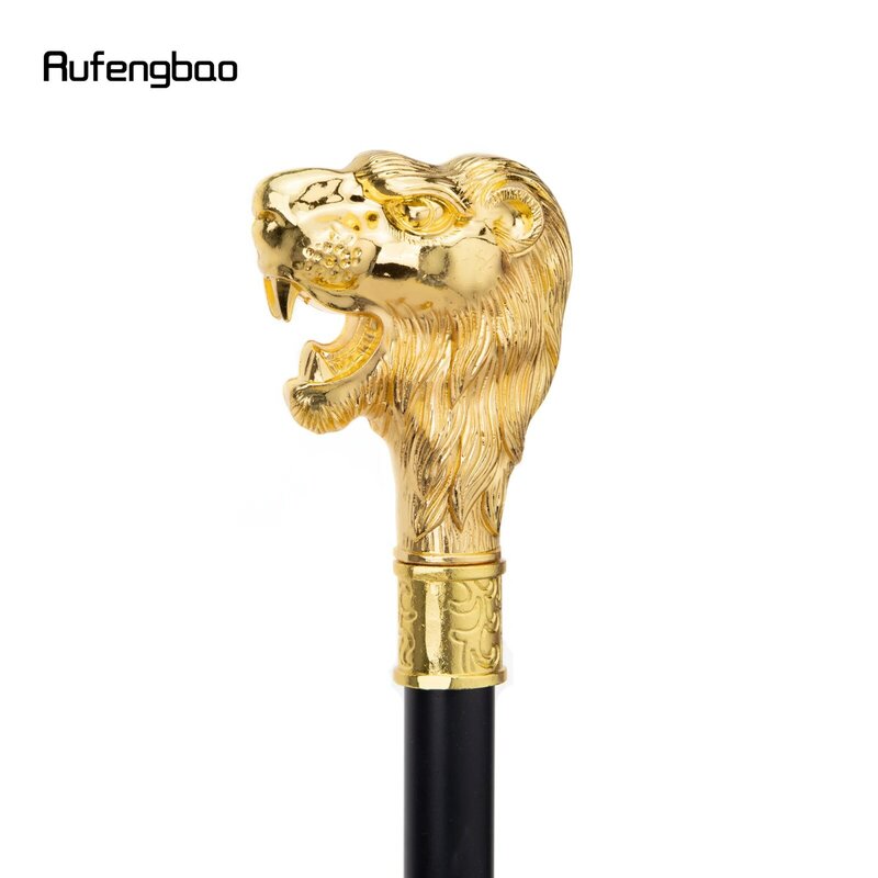 Gold Lion Head with Mustache Walking Stick with Hidden Plate Self Defense Fashion Cane Plate Cosplay Crosier Stick 93cm
