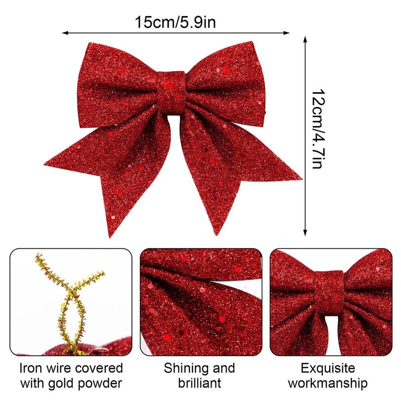 3Pcs Wedding Supplies Christmas Tree Bows Creativity Decoration DIY Gift Christmas Tree Hanging Mini Craft Xmas Ornament