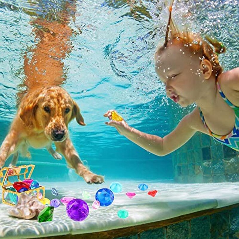 Mergulho Gem Pool Toys, inclui diamantes coloridos Set, Dive Toy, Treasure Chest, natação subaquática Toy, Pirate Box, 12pcs