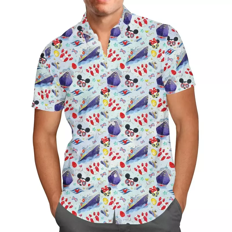Гавайские рубашки с рисунком Микки Мауса, мужские рубашки с коротким рукавом и пуговицами, Гавайские рубашки Диснея, повседневные пляжные рубашки, модный топ