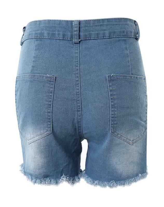 Celana pendek musim panas 2024 celana pendek Denim wanita desain saku robek kancing elegan pinggang tinggi seksi celana pendek kasual wanita
