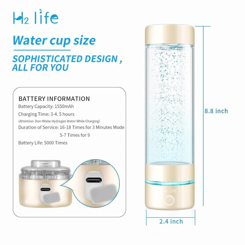 Waterstofsport Waterfles, Professionele Waterstofrijke Watergenerator Met Spe En Pem, 320Ml 3200ppb Dual Mode Waterstofwater