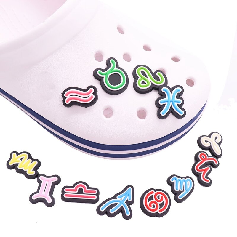 Hot Sale 1pcs Shoe Charms Colorful Twelve Constellations Accessories PVC Kids Shoes Buckles Fit Wristbands Birthday Present