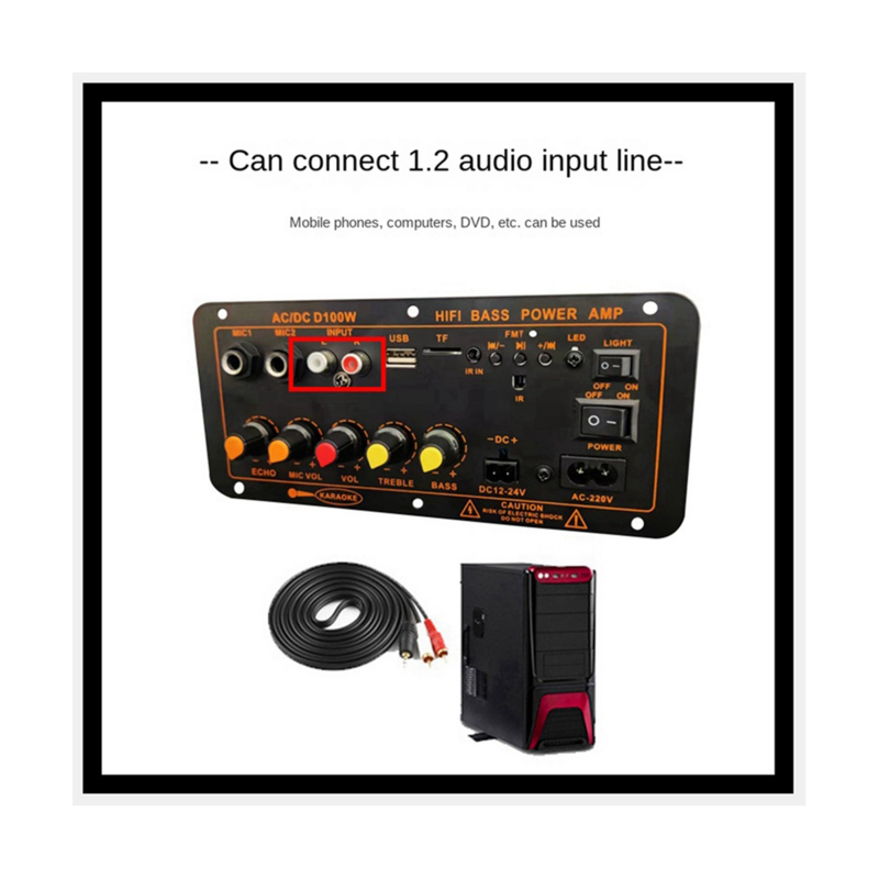 Placa Amplificadora Bluetooth com Microfone, Subwoofer, Suporte Car Home Audio, Plug EUA, Max 300W, 12V, 24V, 220V
