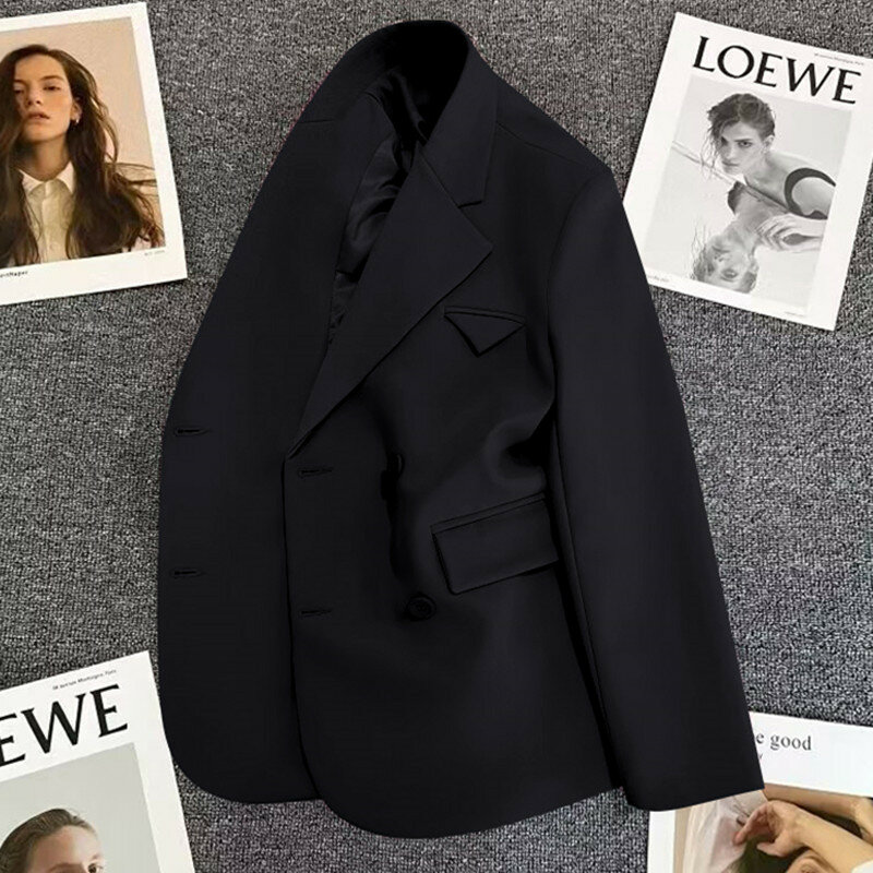 Jaqueta solta que combina com tudo para mulheres, casaco para pequenos negócios, roupa de trabalho, casaco formal, blazer de botão duplo, senhoras, top