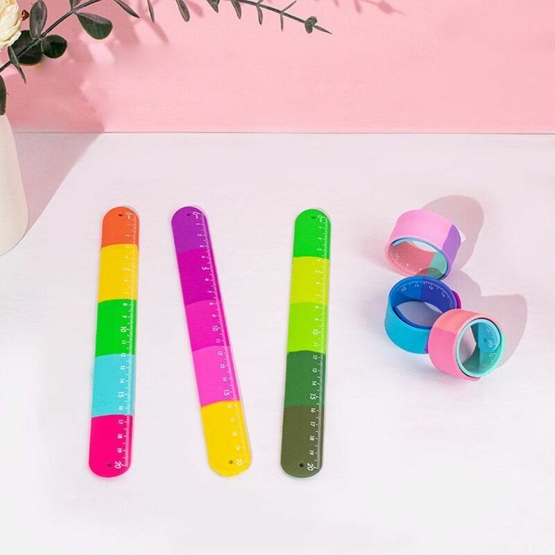 Mainan Fidget anak-anak cincin bertepuk penggaris lurus pereda kecemasan gambar penggaris pembagi pengukur antistres pereda Stress
